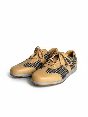 FootJoy Golf Sneakers Tan Faux Leather Brown White Houndstooth Unisex 6